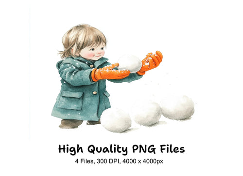Adorable Toddlers Making Snowballs Clipart Bundle