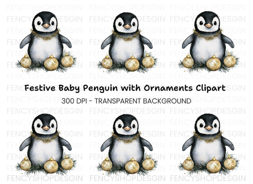 Adorable Christmas Penguin Clipart Bundle