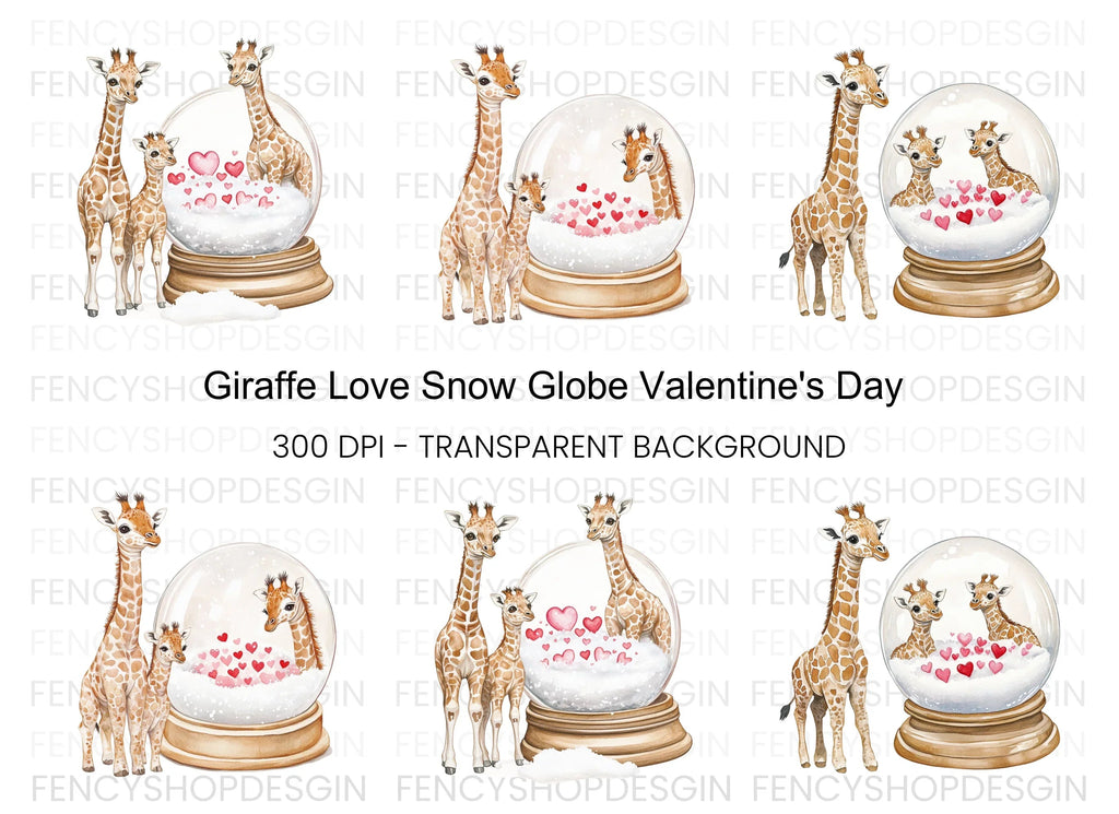 Giraffe Love Snow Globe Clipart Bundle