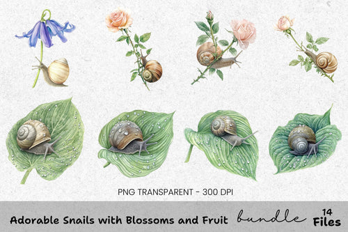 Adorable Snails with Blossoms and Fruit Clipart Bundle