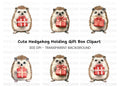 Cute Hedgehogs with Red Gift Boxes Clipart Bundle