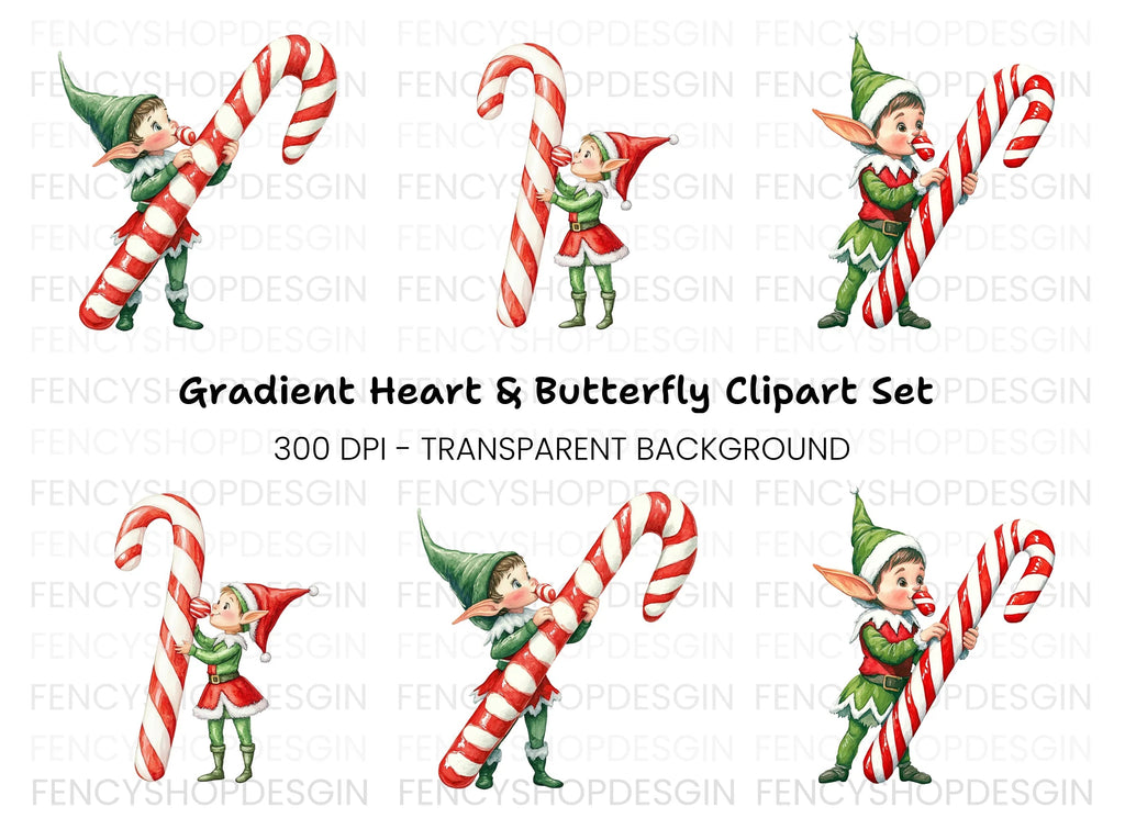 Christmas Elves with Candy Canes Clipart Bundle