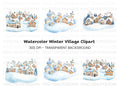 Snowy Winter Village Landscape Clipart Bundle