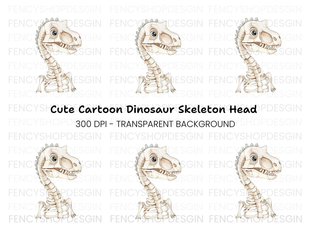 Cute Dinosaur Skeleton Head Clipart Bundle