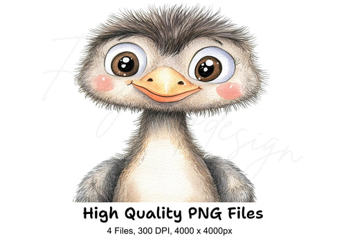 Adorable Ostrich Chick Clipart Bundle