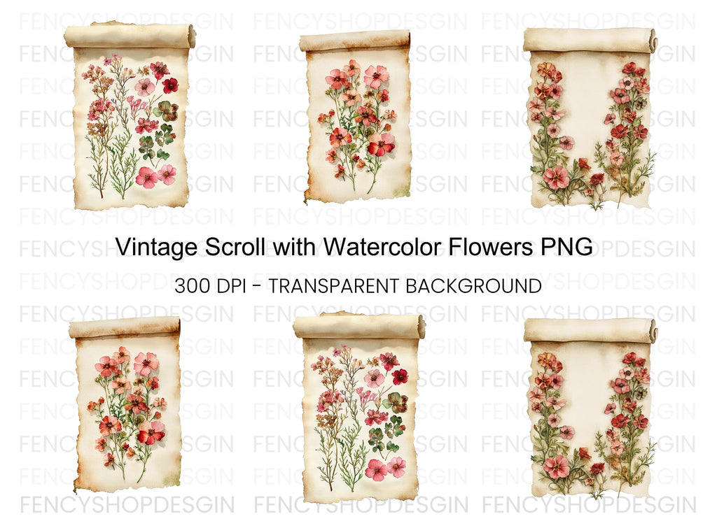 Vintage Floral Scroll Clipart Bundle