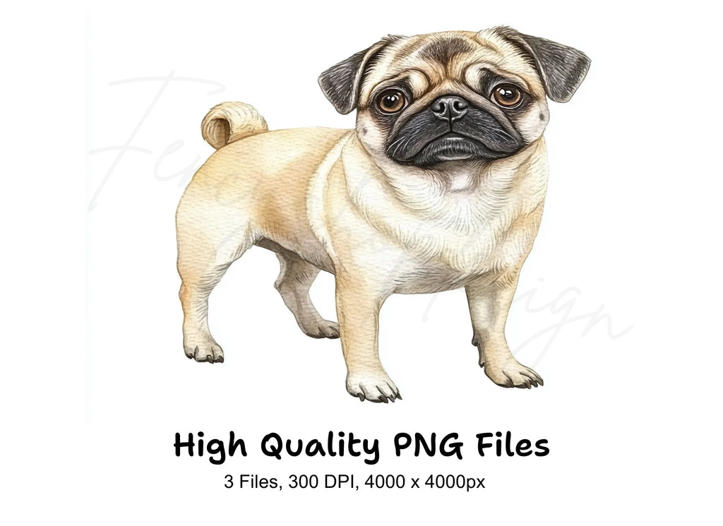 Three Pugs Clipart Bundle