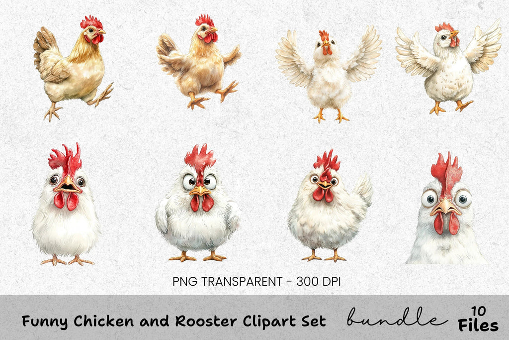 Funny Chicken and Rooster Clipart Bundle