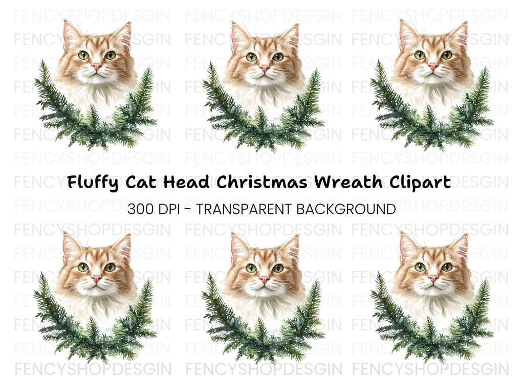 Cat Christmas Wreath Clipart Bundle