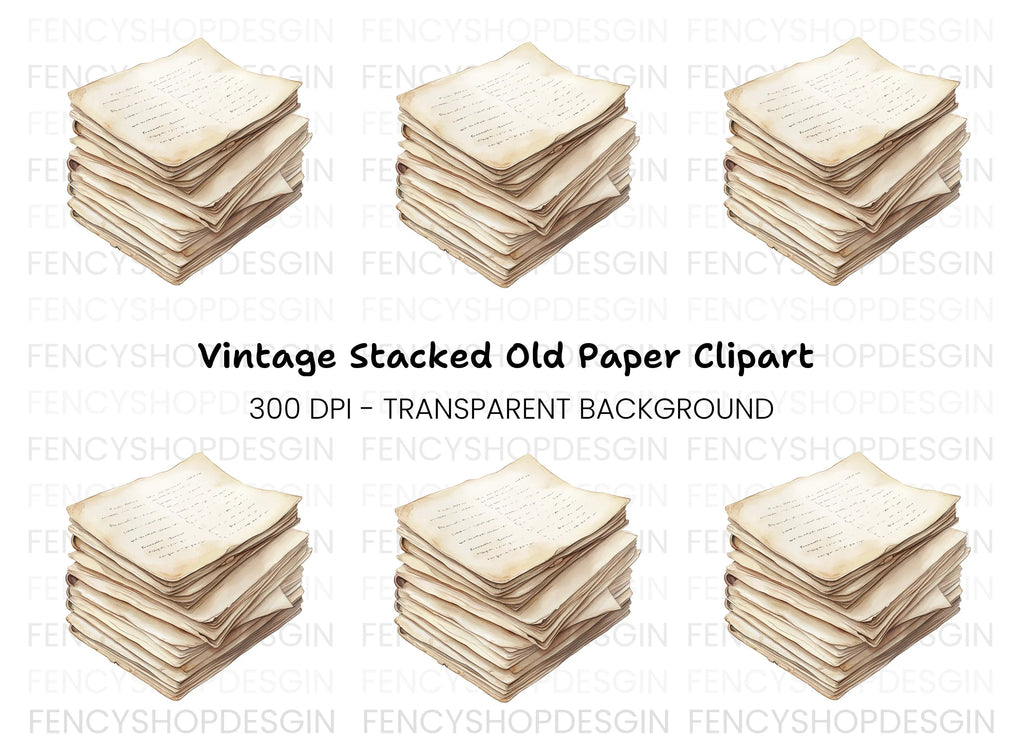 Vintage Stack of Old Papers Clipart Bundle