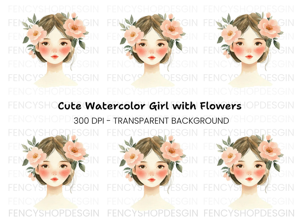 Cute Girls with Flower Crowns Clipart Bundle