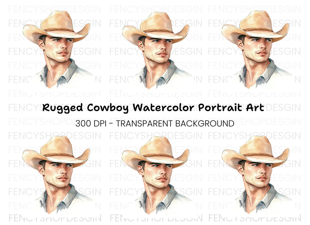 Handsome Cowboy Portrait Clipart Bundle