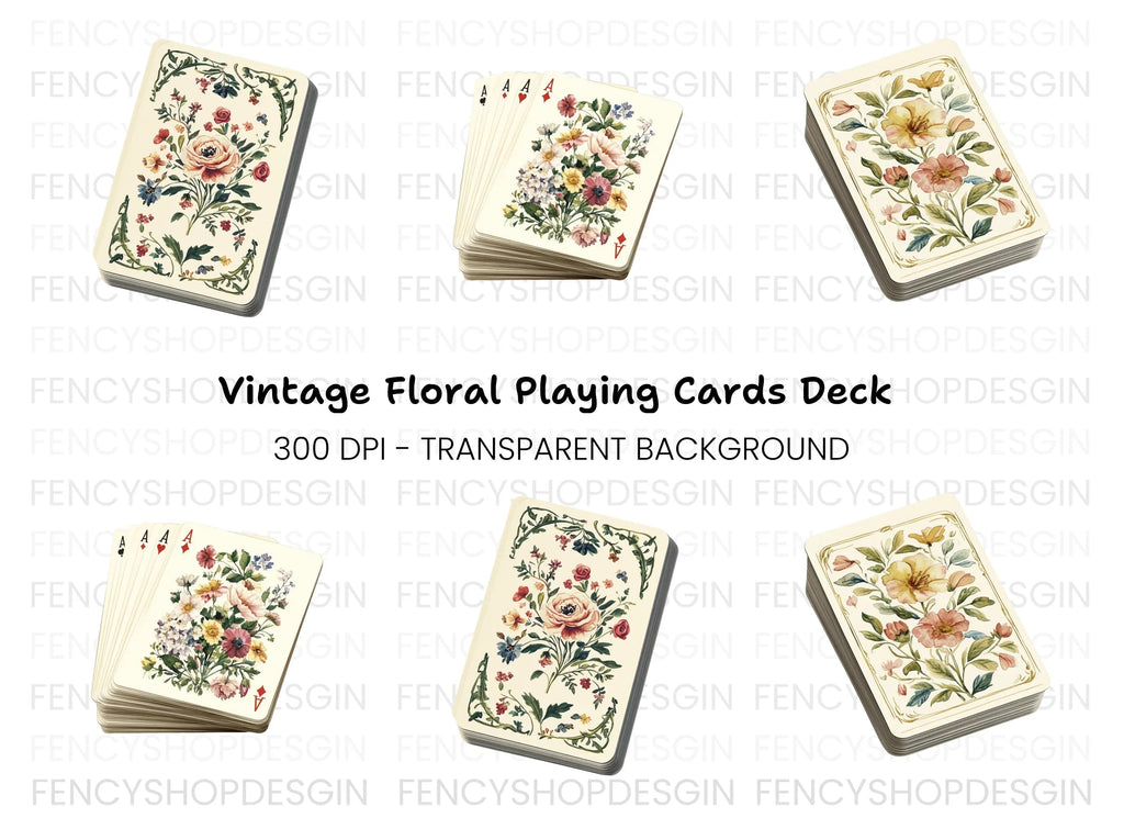 Elegant Floral Playing Cards Clipart Bundle