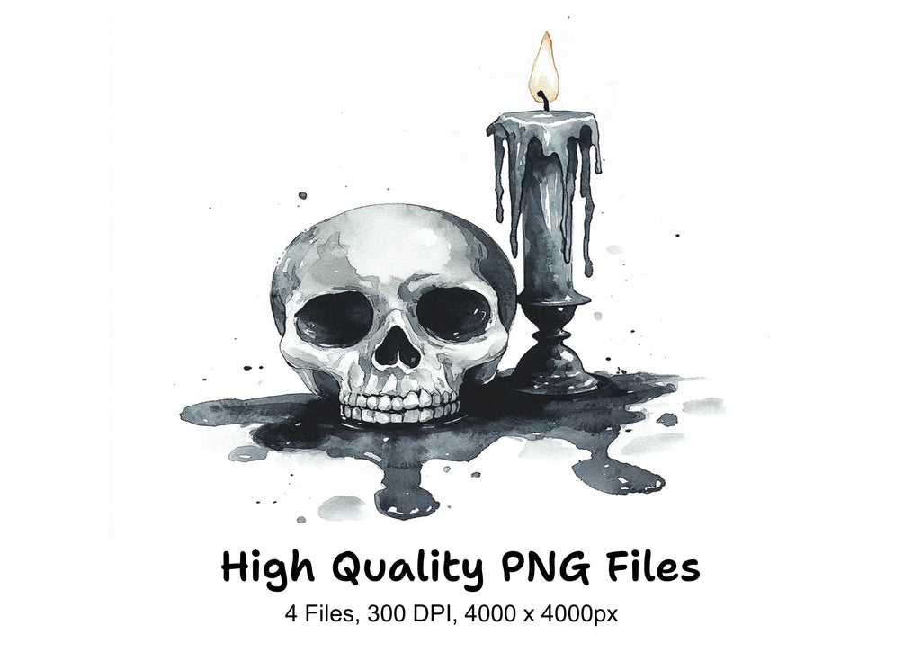 Spooky Skull and Melting Candle Clipart Bundle