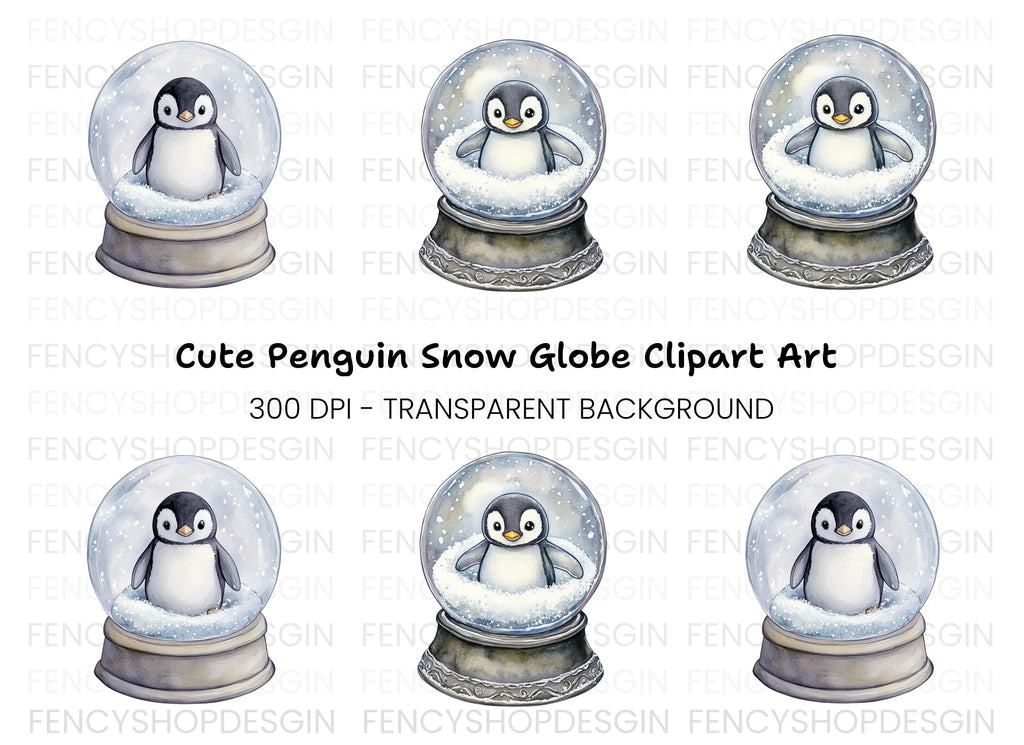 Cute Penguin Snow Globe Clipart Bundle