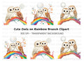 Cute Owl Couple on Rainbow Branch Clipart Bundle