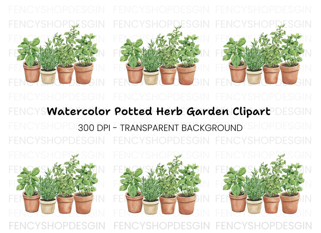 Potted Herb Garden Clipart Bundle