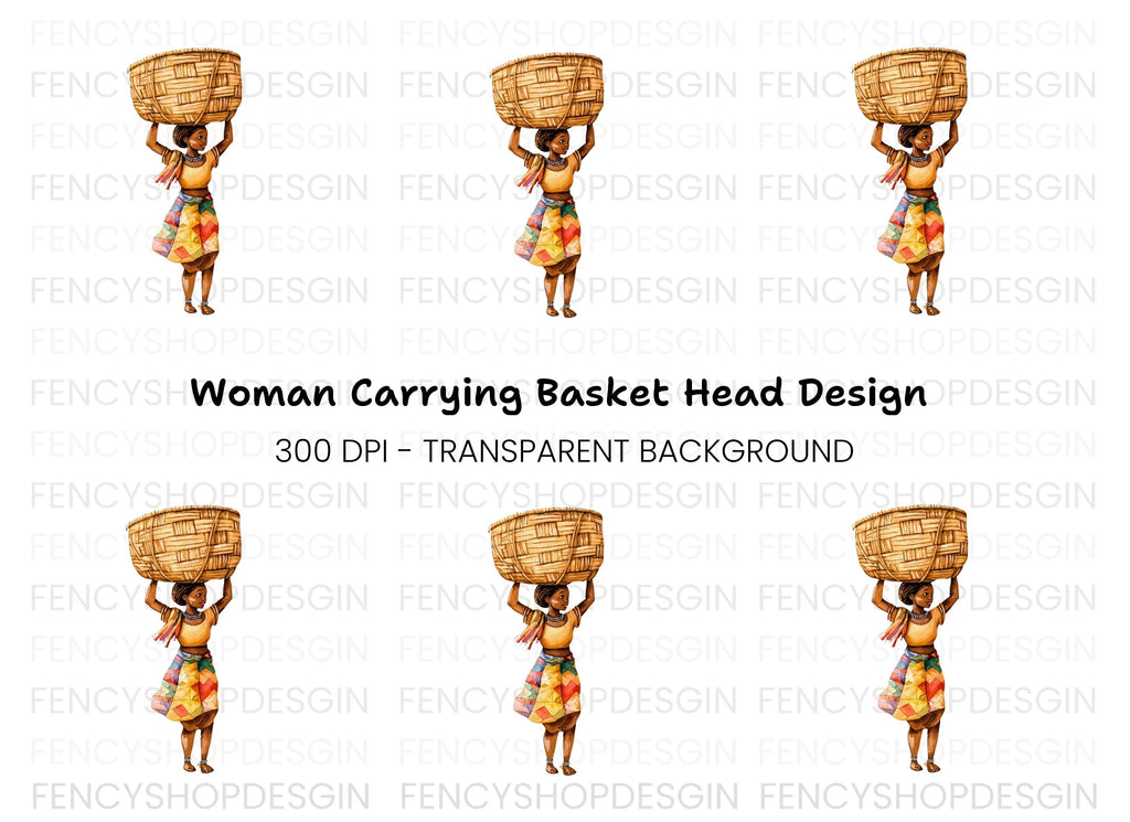 Body Woman with Basket on Head Clipart Bundle