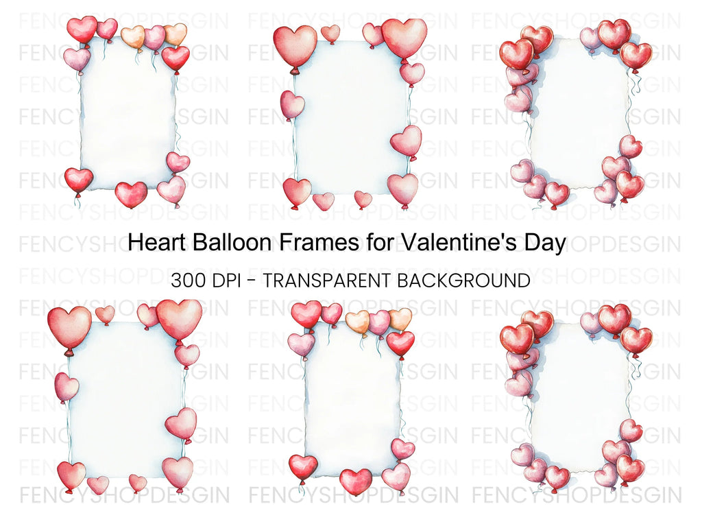 Heart Balloon Frame Clipart Bundle