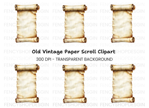 Aged Scroll Unfurled Parchment Clipart Bundle