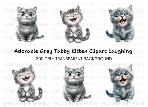 Adorable Grey Kitten Clipart Bundle