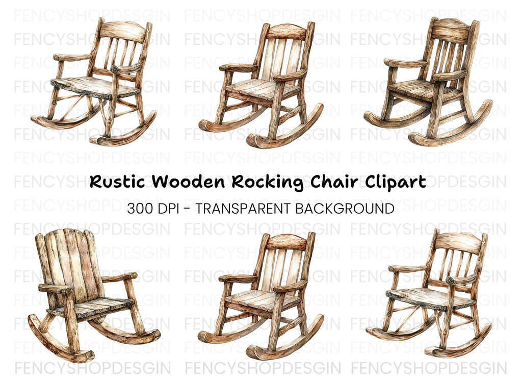 Rustic Wooden Rocking Chair Clipart Bundle