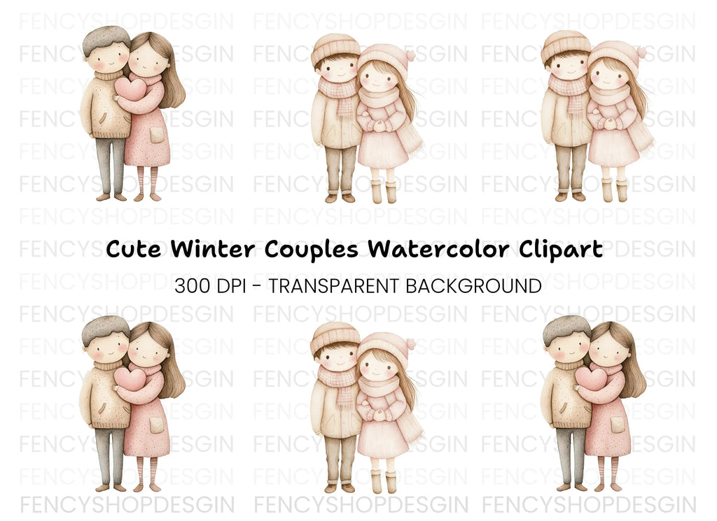 Charming Winter Couple Clipart Bundle