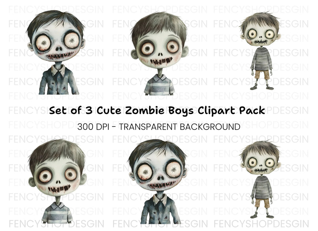 Spooky Zombie Boy Clipart Bundle