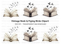 Open Books with Flying Birds Clipart Bundle