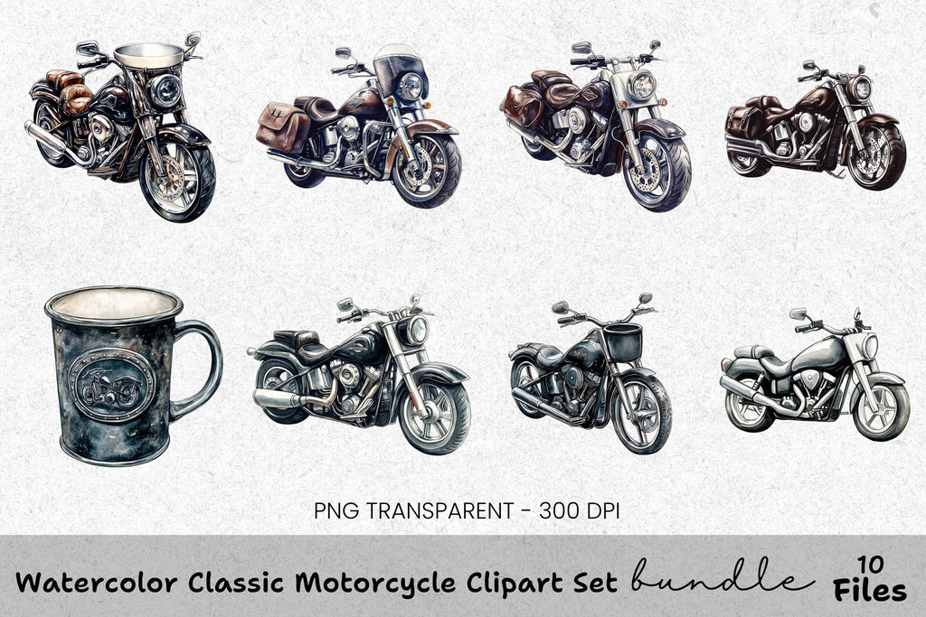 Classic Motorcycle Clipart Bundle