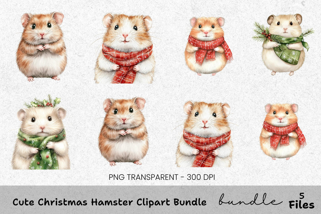 Cute Christmas Hamster Clipart Bundle
