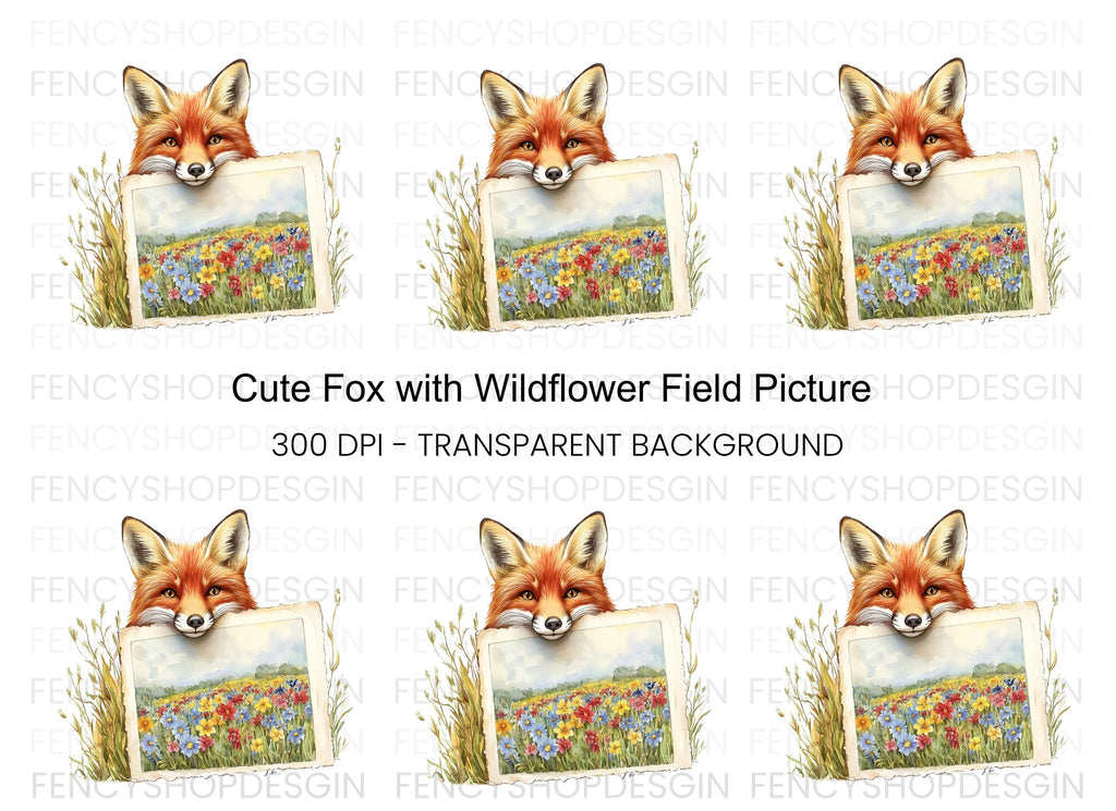 Fox and Wildflower Field Clipart Bundle