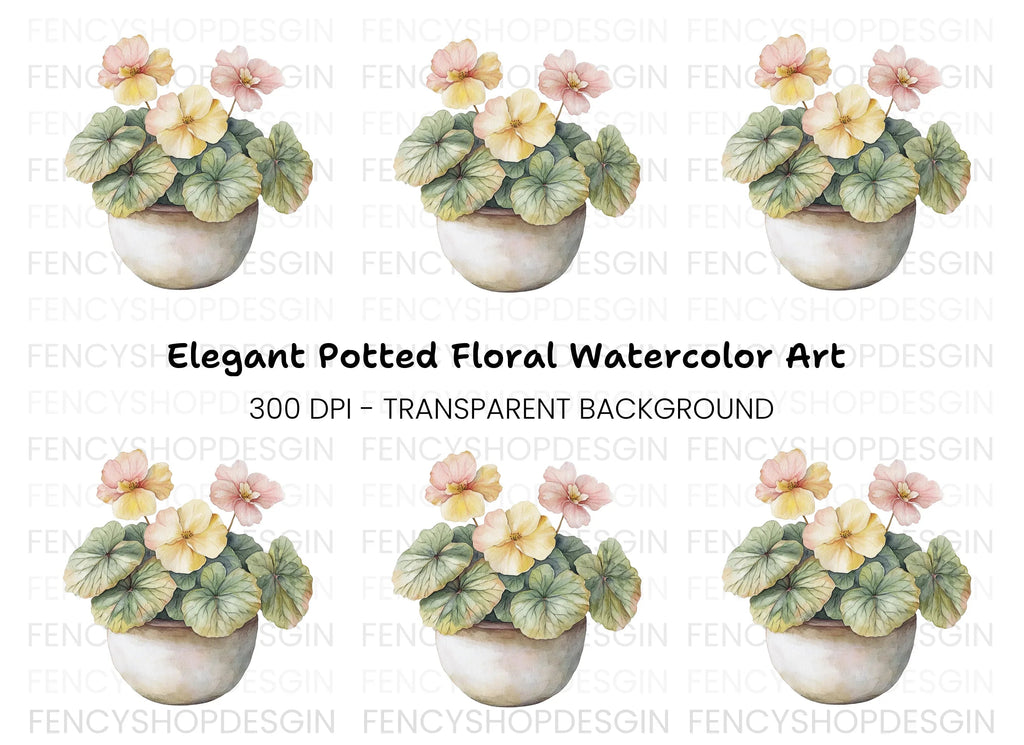 Potted Begonia Flower Clipart Bundle