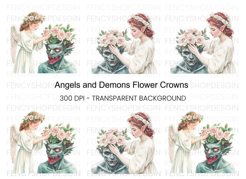 Angels and Demons Flower Crown Clipart Bundle