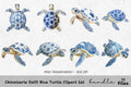 Chinoiserie Delft Blue Turtle Clipart Bundle