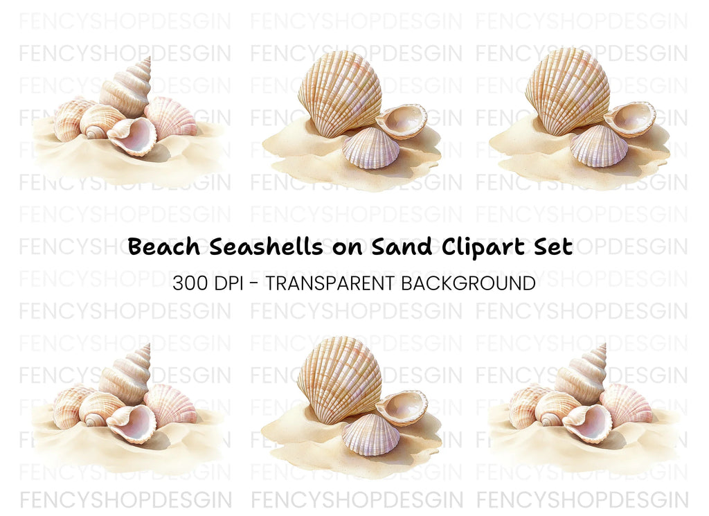 Beautiful Seashells on Sand Clipart Bundle