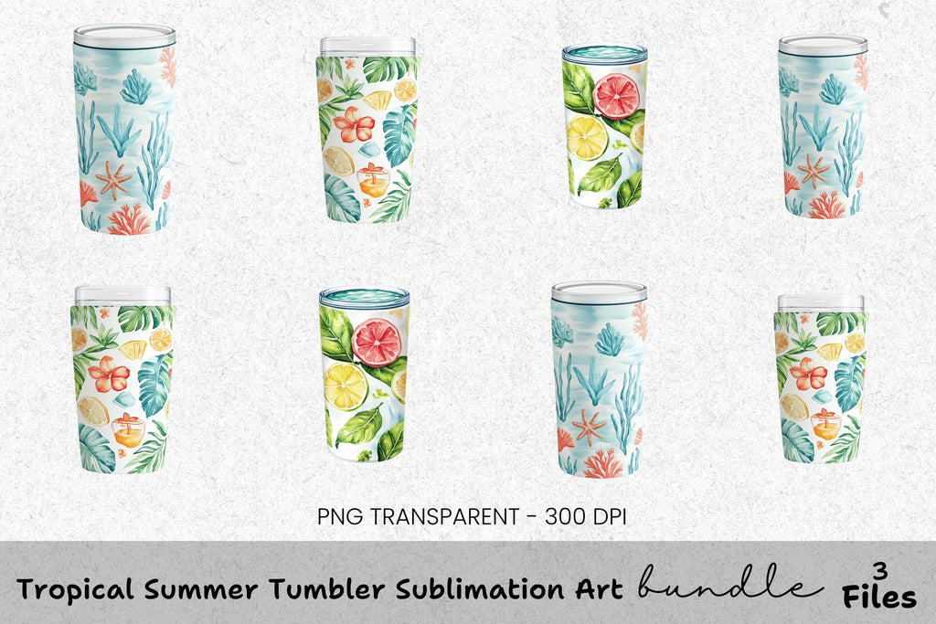 Tropical Summer Tumbler Clipart Bundle