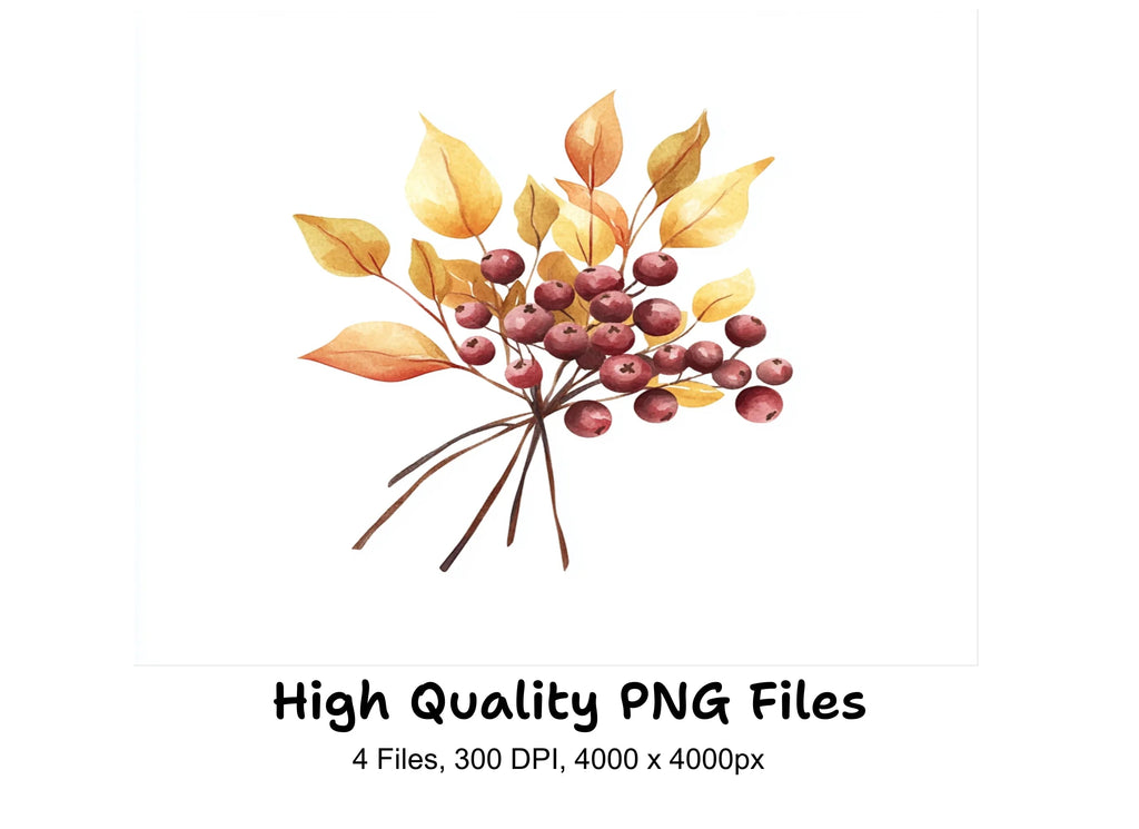 Autumn Berry Leaf Clipart Bundle