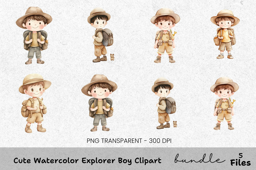 Cute Explorer Boy Clipart Bundle