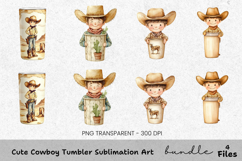 Cute Cowboy Tumbler Clipart Bundle
