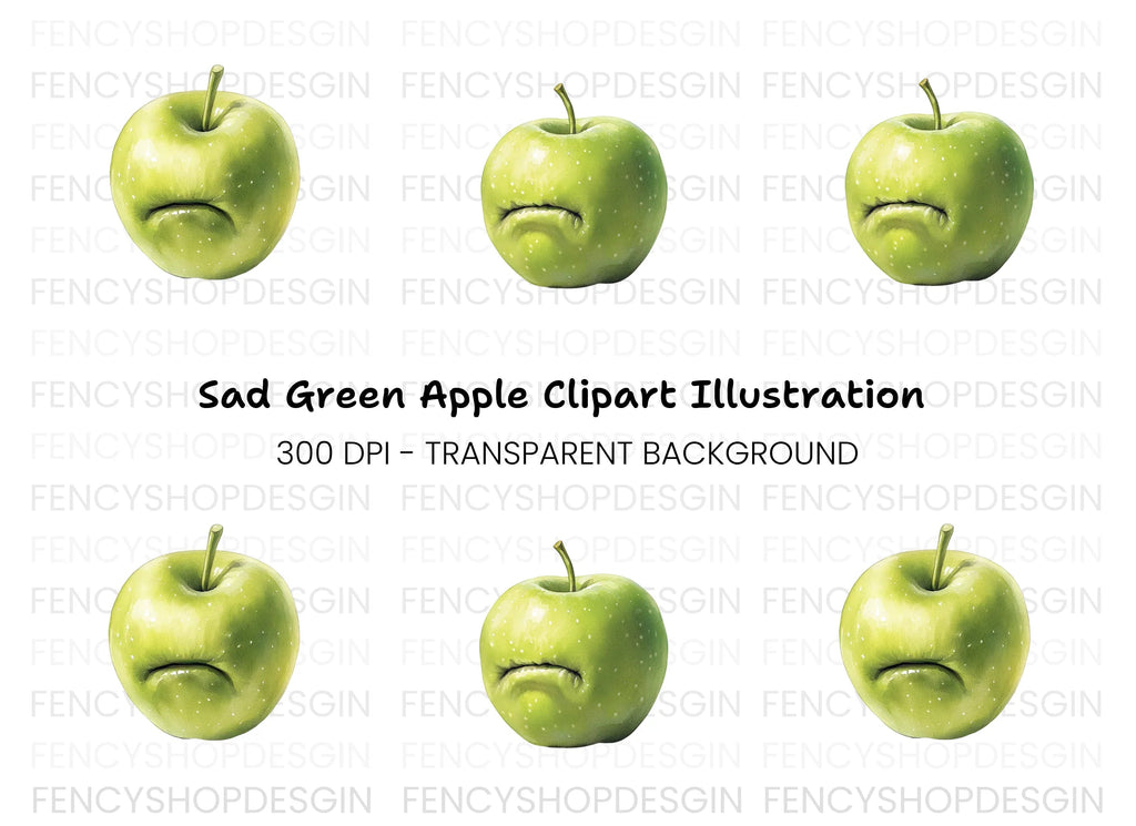 Sad Green Apple Clipart Bundle