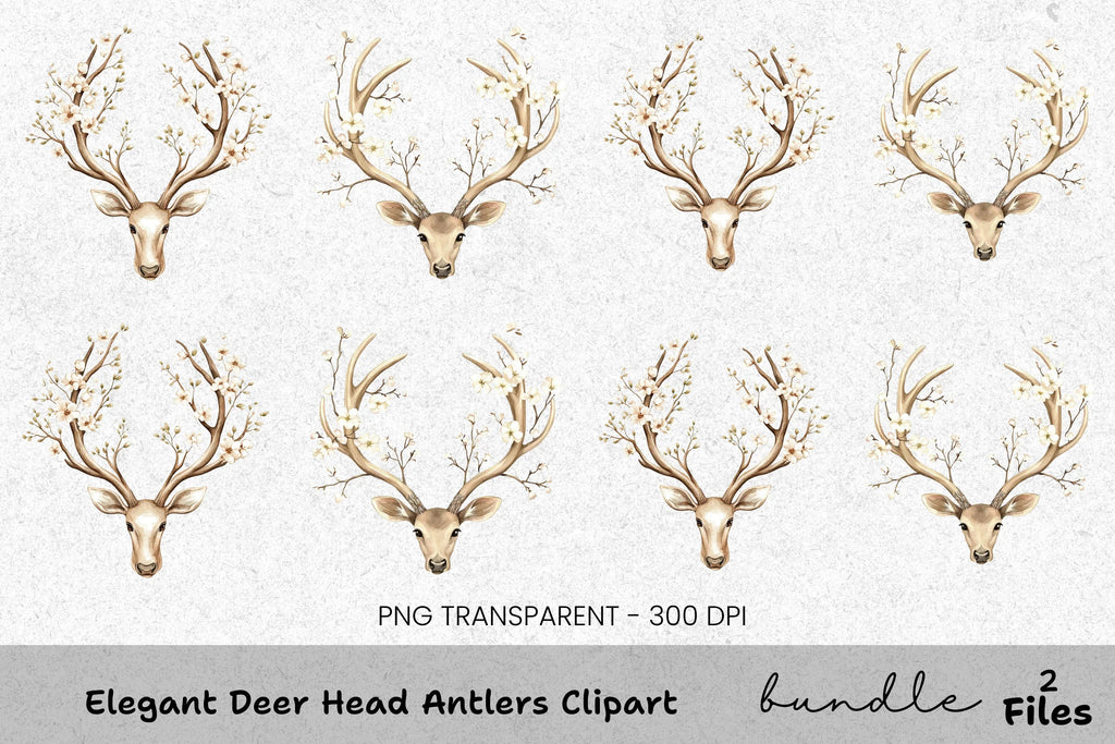 Elegant Deer Head Antlers Clipart Bundle