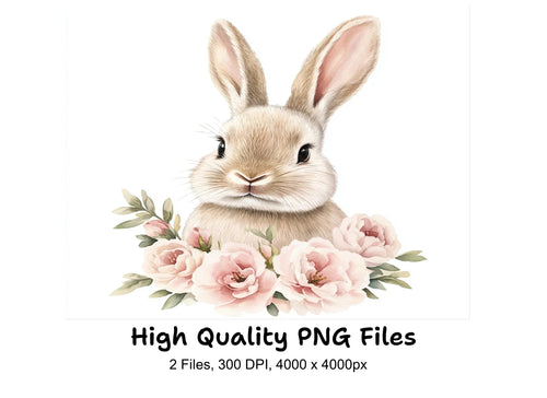 Adorable Bunny with Pink Flowers Clipart Bundle