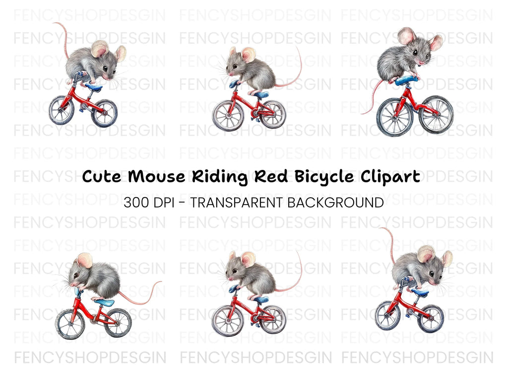 Cute Mice Riding Bikes Clipart Bundle