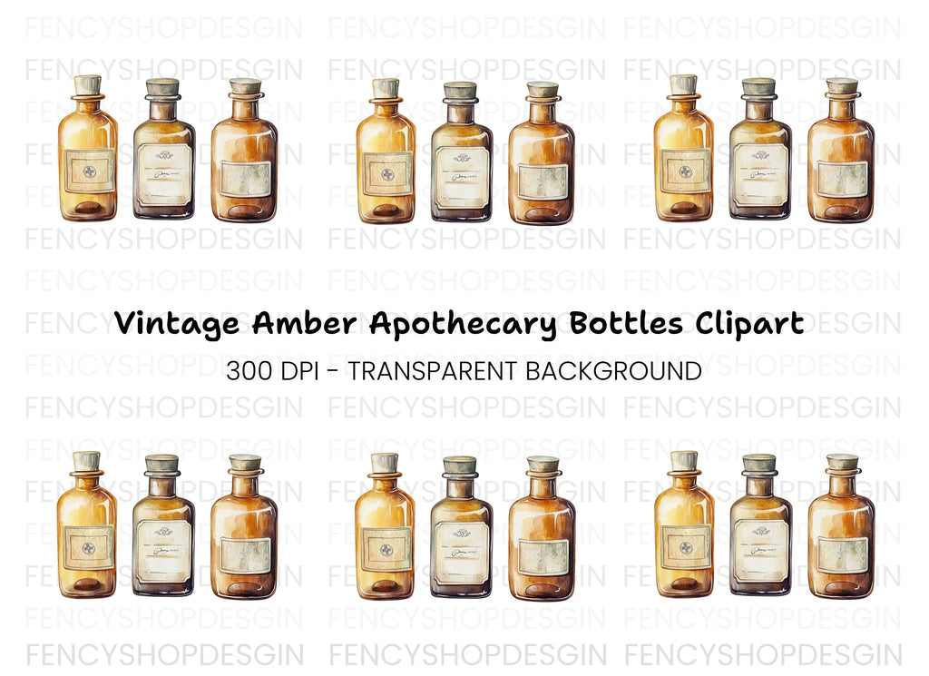 Vintage Brown Potion Bottles Clipart Bundle