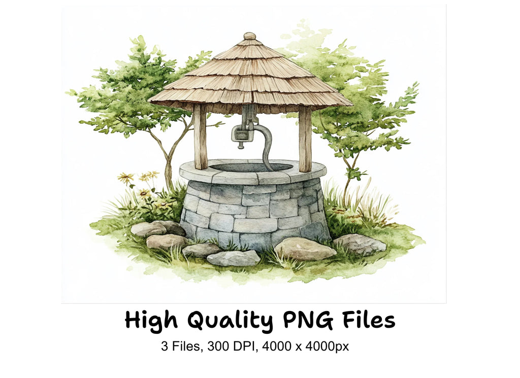 Rustic Wishing Well Clipart Bundle