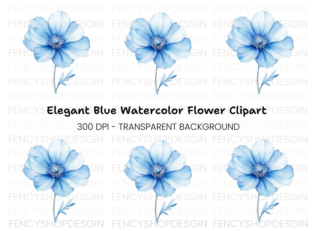 Blue Anemone Flower Clipart Bundle