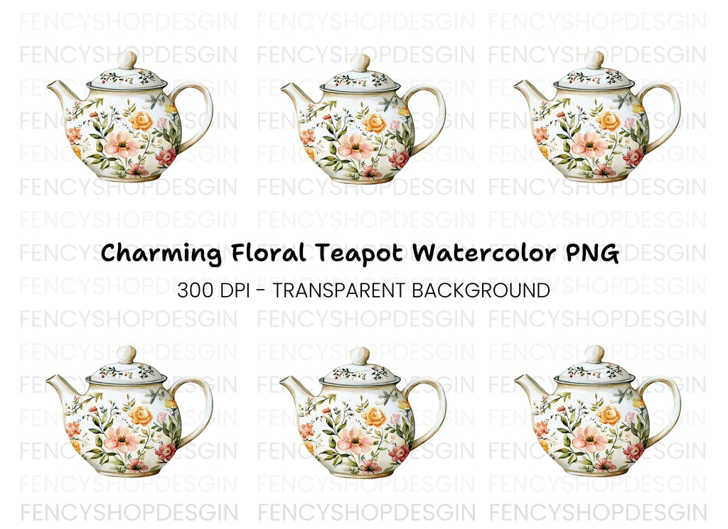 Floral Teapot Clipart Bundle
