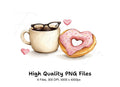 Heart Donut and Coffee Clipart Bundle