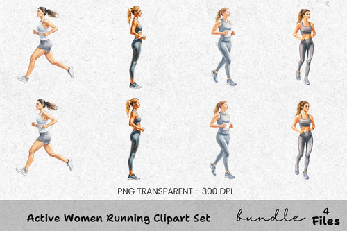 Active Women Running Clipart Bundle